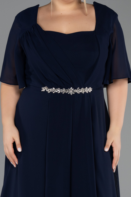 Robe de Soirée Grande Taille Longue Mousseline Bleu Marine ABU6663