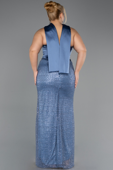 Robe de Soirée Grande Taille Longue Perlé Indigo ABU6258
