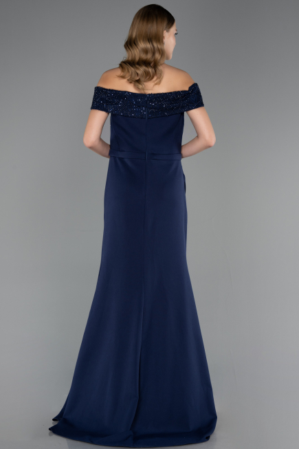 Robe Grande Taille Longue Bleu Marine ABU6103