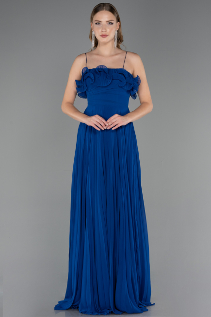 Robe de Soirée Longue Mousseline Bleu Saxe ABU4866