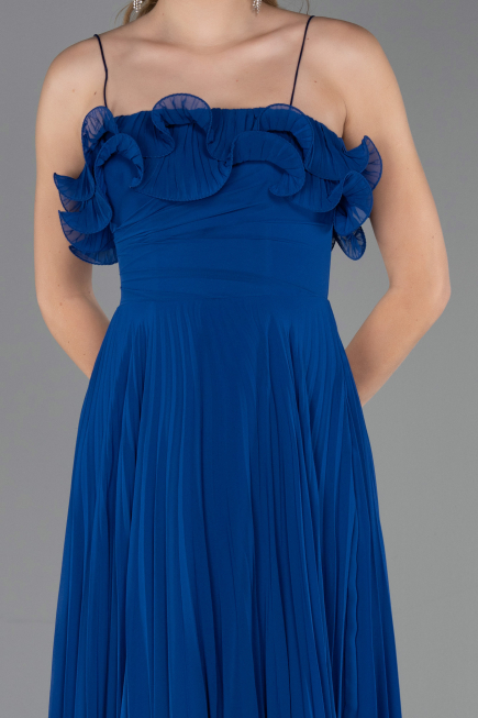 Robe de Soirée Longue Mousseline Bleu Saxe ABU4866