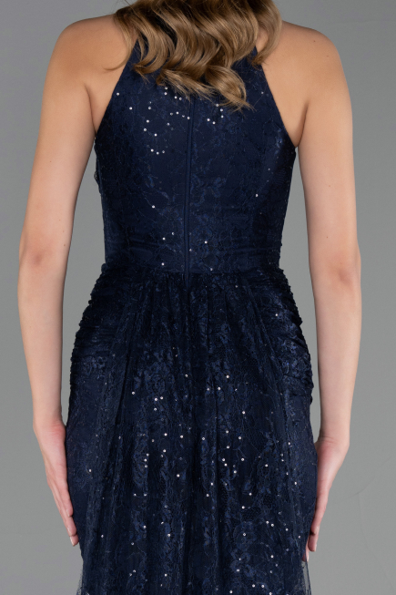 Robe de Soirée Longue Dantelle Bleu Marine ABU6084