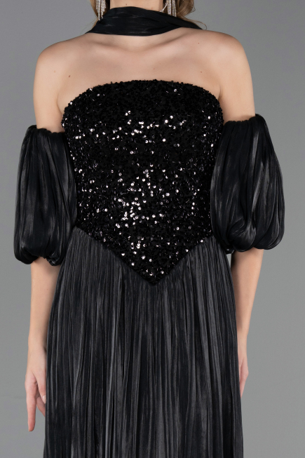 Robe de Soirée Longue Mousseline Noir ABU6533