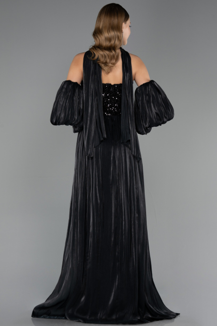 Robe de Soirée Longue Mousseline Noir ABU6533