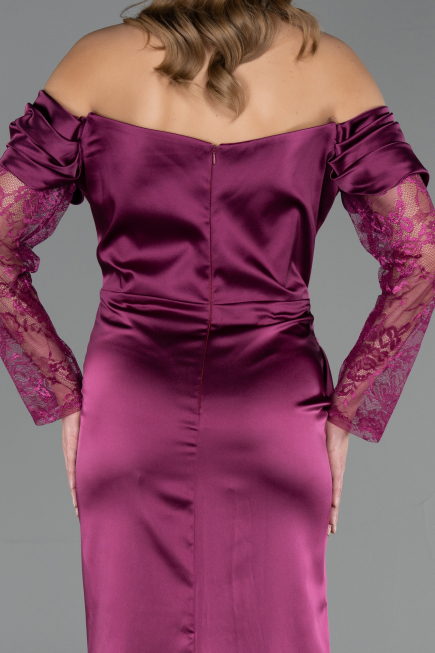 Robe de Soirée Grande Taille Longue Satin Prune ABU5831