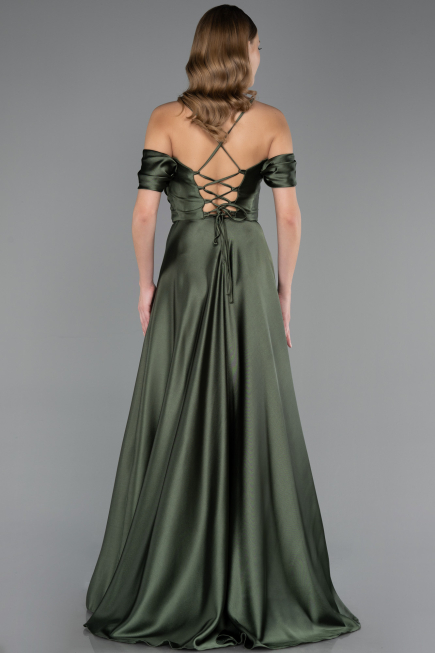 Robe de Soirée Longue Satin Kaki ABU4703