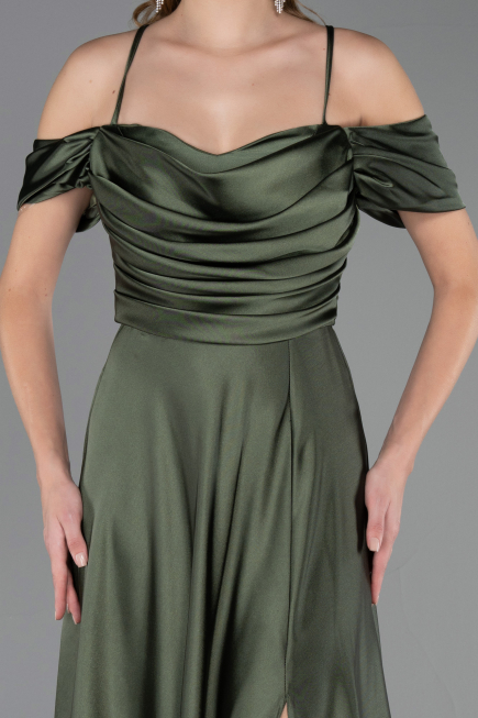 Robe de Soirée Longue Satin Kaki ABU4703