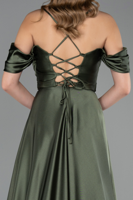 Robe de Soirée Longue Satin Kaki ABU4703