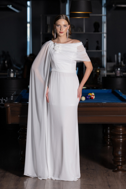Robe de Soirée Longue Mousseline Blanc ABU5418