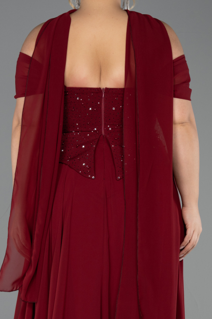 Robe De Soirée Grande Taille Longue Mousseline Rouge Bordeaux ABU6684