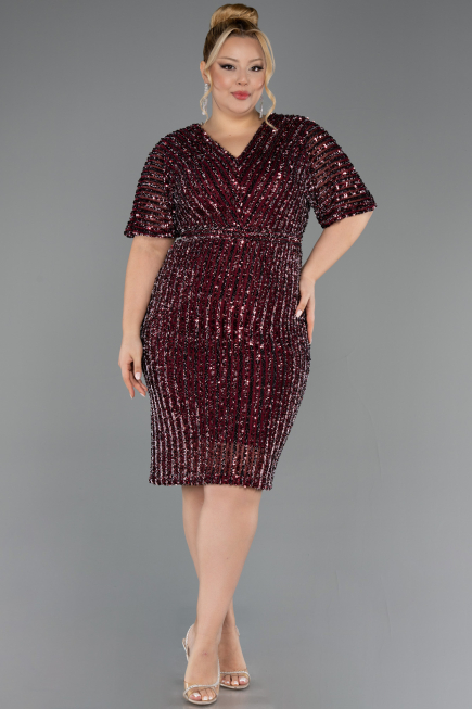 Robe De Invitation Grande Taille Midi Rouge Bordeaux ABK2704