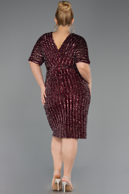 Robe De Invitation Grande Taille Midi Rouge Bordeaux ABK2704