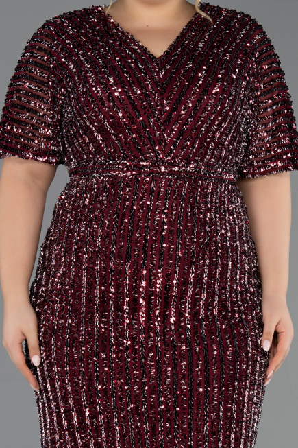 Robe De Invitation Grande Taille Midi Rouge Bordeaux ABK2704