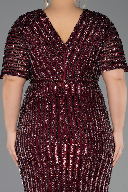 Robe De Invitation Grande Taille Midi Rouge Bordeaux ABK2704