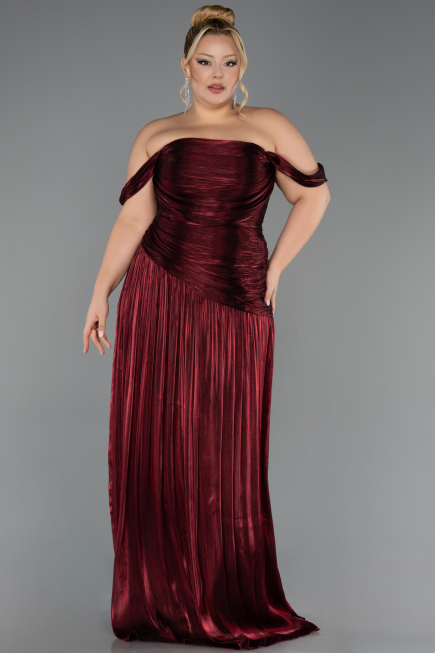 Robe De Soirée Grande Taille Longue Mousseline Rouge Bordeaux ABU6685