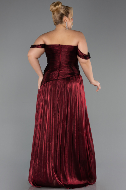 Robe De Soirée Grande Taille Longue Mousseline Rouge Bordeaux ABU6685