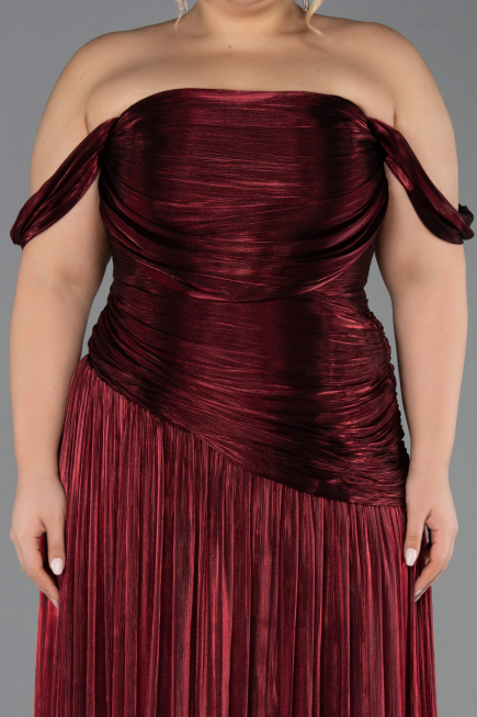 Robe De Soirée Grande Taille Longue Mousseline Rouge Bordeaux ABU6685