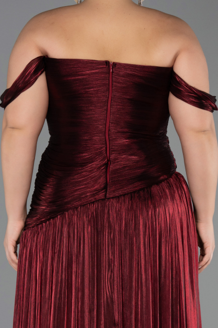 Robe De Soirée Grande Taille Longue Mousseline Rouge Bordeaux ABU6685