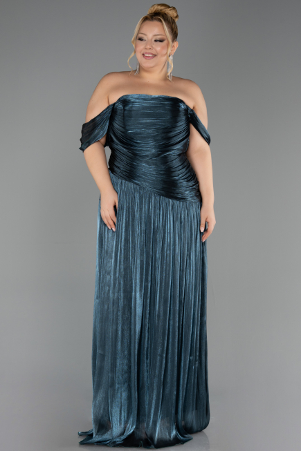 Robe De Soirée Grande Taille Longue Mousseline Vert Pétrole ABU6685
