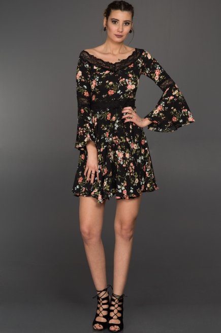 Pembe Çiçekli Mezuniyet Elbisesi SS20870