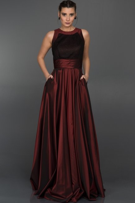 Bordo Tafta Kumaş Prenses Abiye W6017