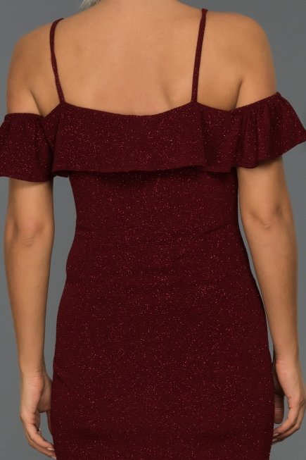 Kısa Bordo Simli Elbise AR38003