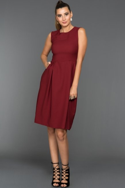 Bordo Dekoltesiz Elbise D9215