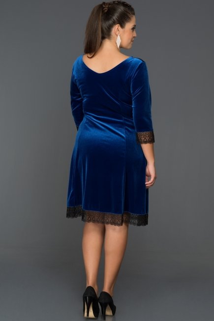 Saks Mavi Büyük Beden Kadife Elbise AR38092