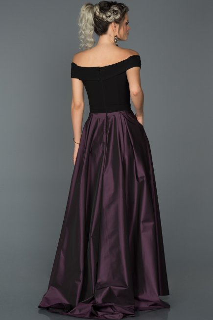 Violet Kayık Yaka Tafta Kumaş Abiye AB7549