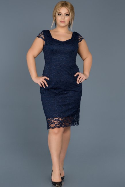 Robe Grande Taille Courte Bleu Marine ABK010