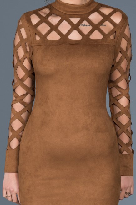 Robe de Soirée Courte Couleur Tabac ABK257