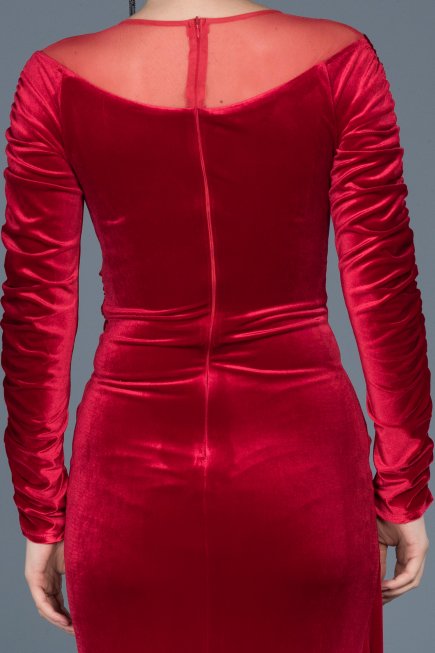 Robe de Soirée Longue en Velours Rouge ABU527