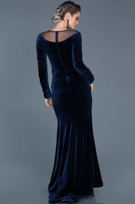 Robe de Soirée Longue en Velours Bleu Marine ABU527