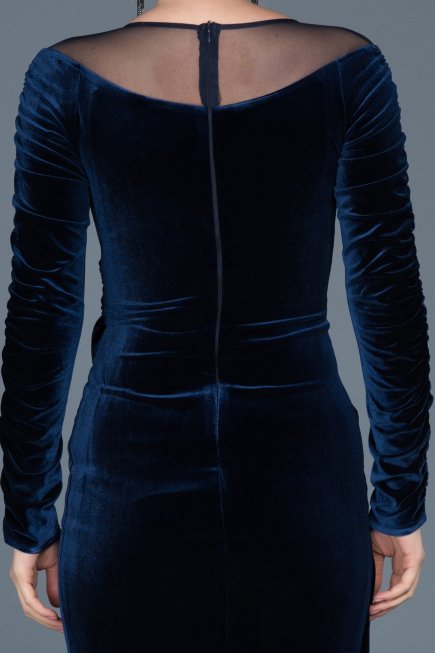 Robe de Soirée Longue en Velours Bleu Marine ABU527