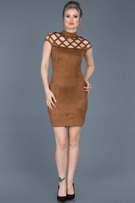 Robe de Soirée Courte Couleur Tabac ABK256