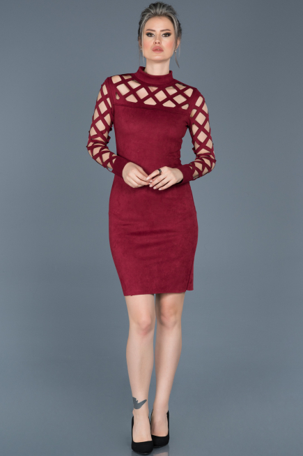 Robe de Soirée Courte Rouge Bordeaux ABK257