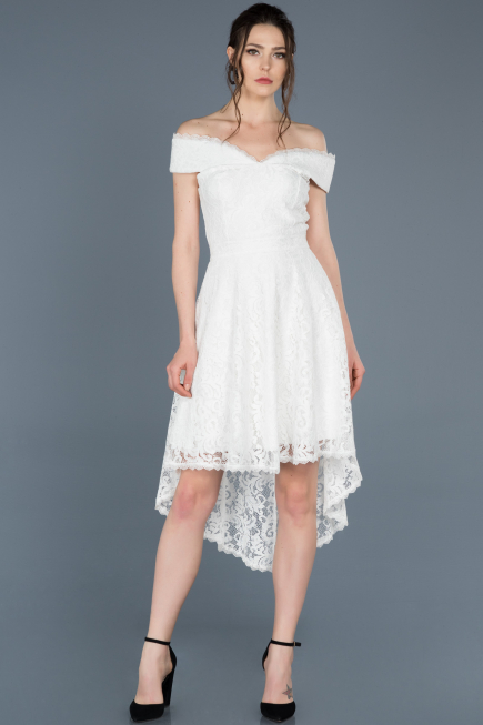 Robe de Soirée Devant court Dos long Lacé Blanc ABO018