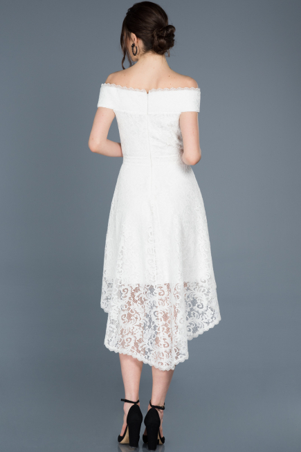 Robe de Soirée Devant court Dos long Lacé Blanc ABO018