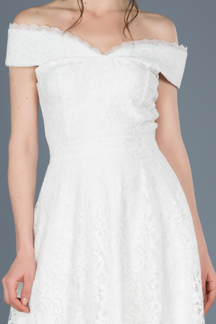 Robe de Soirée Devant court Dos long Lacé Blanc ABO018