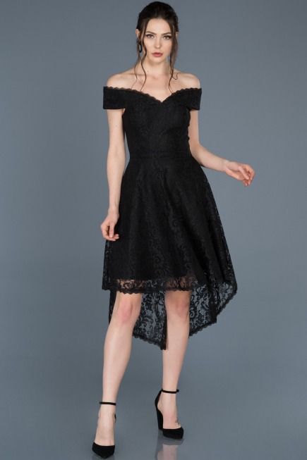 Robe de Soirée Devant court Dos long Lacé Noir ABO018