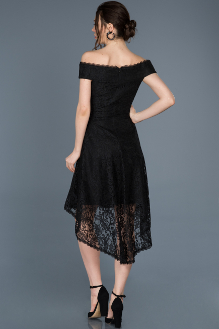 Robe de Soirée Devant court Dos long Lacé Noir ABO018