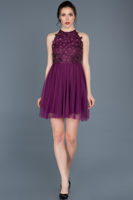 Robe de Soirée Courte Violet ABK416