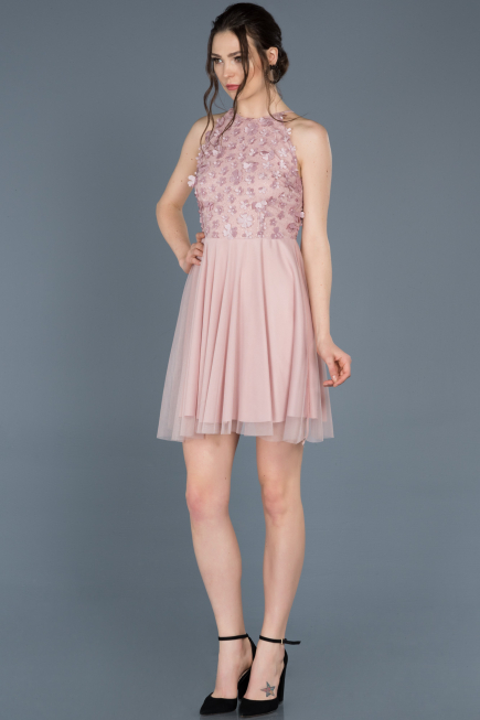 Robe de Soirée Courte Bleu Marine-Poudre ABK416