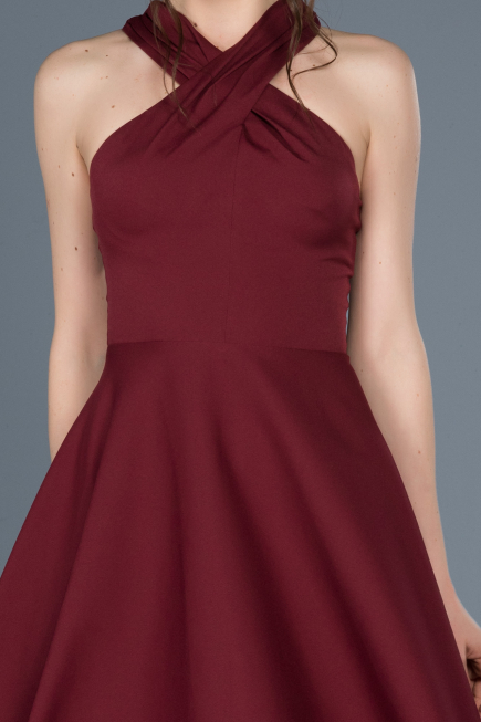 Robe de Cérémonie Courte Rouge Bordeaux ABK392