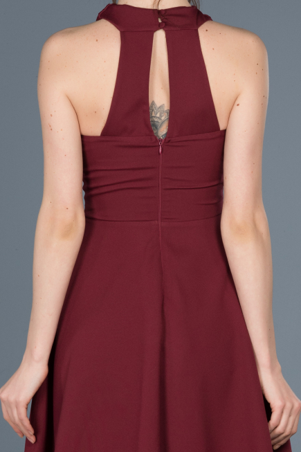 Robe de Cérémonie Courte Rouge Bordeaux ABK392