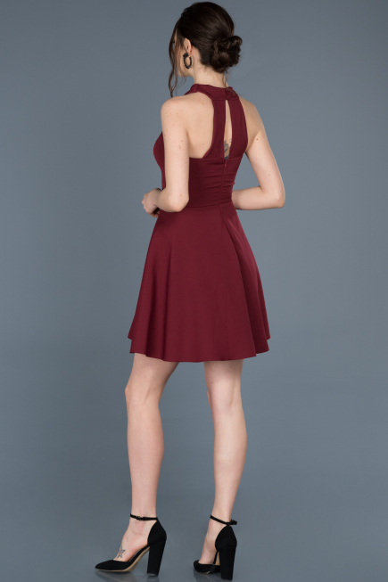 Robe de Cérémonie Courte Rouge Bordeaux ABK392