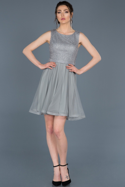Robe de Soirée Courte Gris ABK452