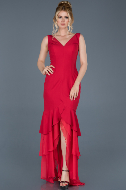 Robe Queue de Poisson Devant court  Dos long Rouge ABO036