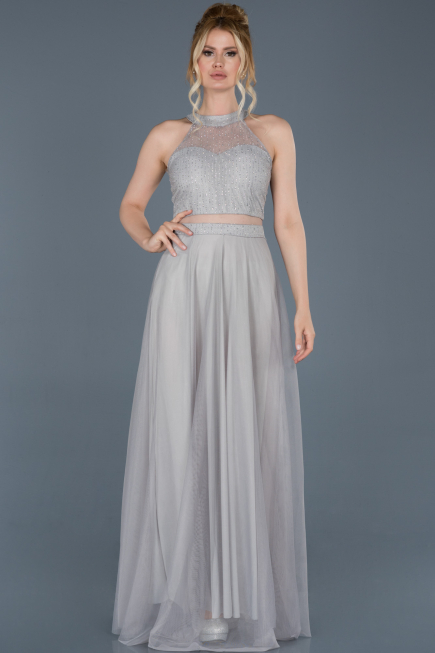 Robe de Fiançaille Longue Gris ABU766